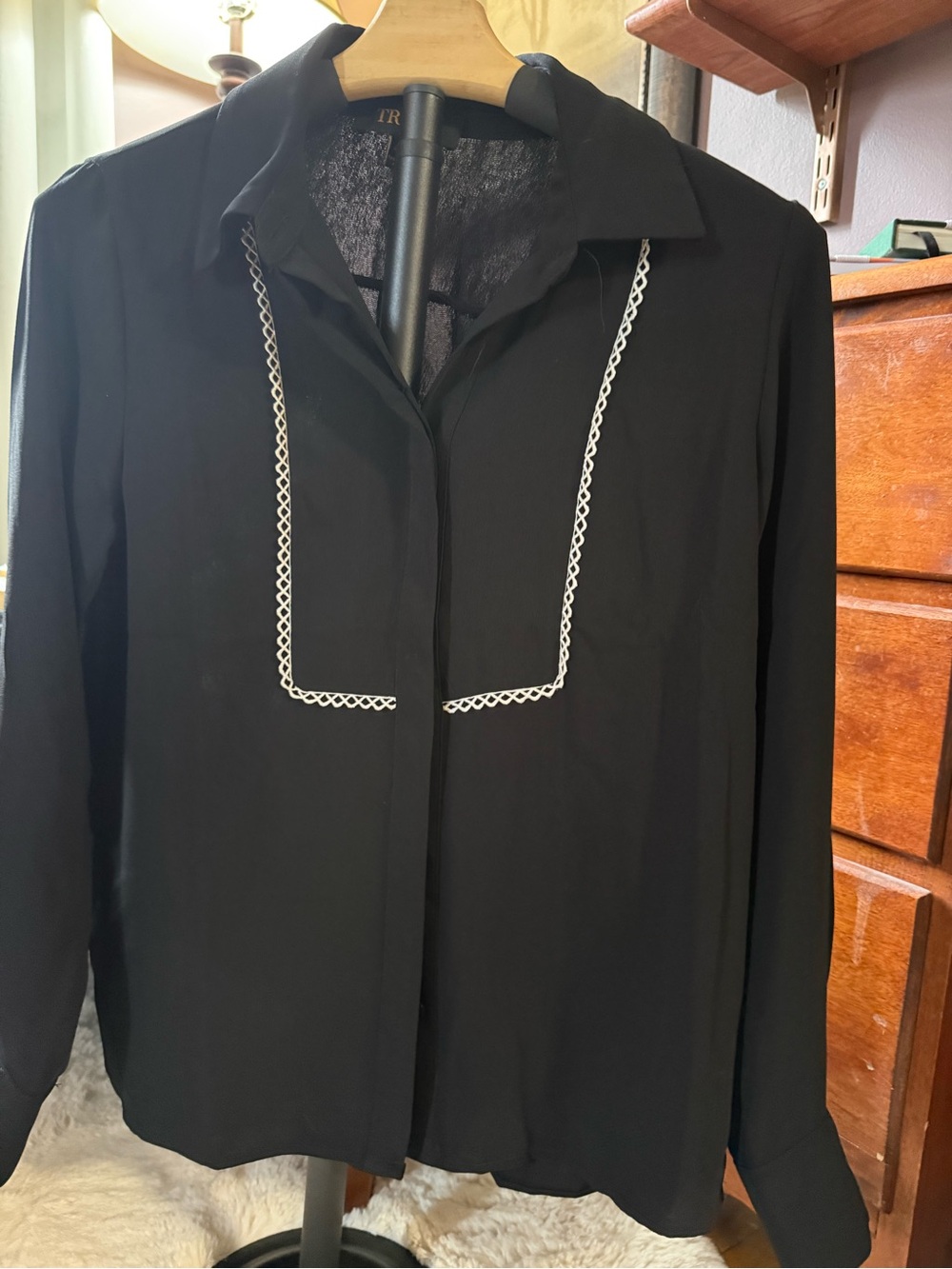 Truth Black Blouse with White Loop-Trim